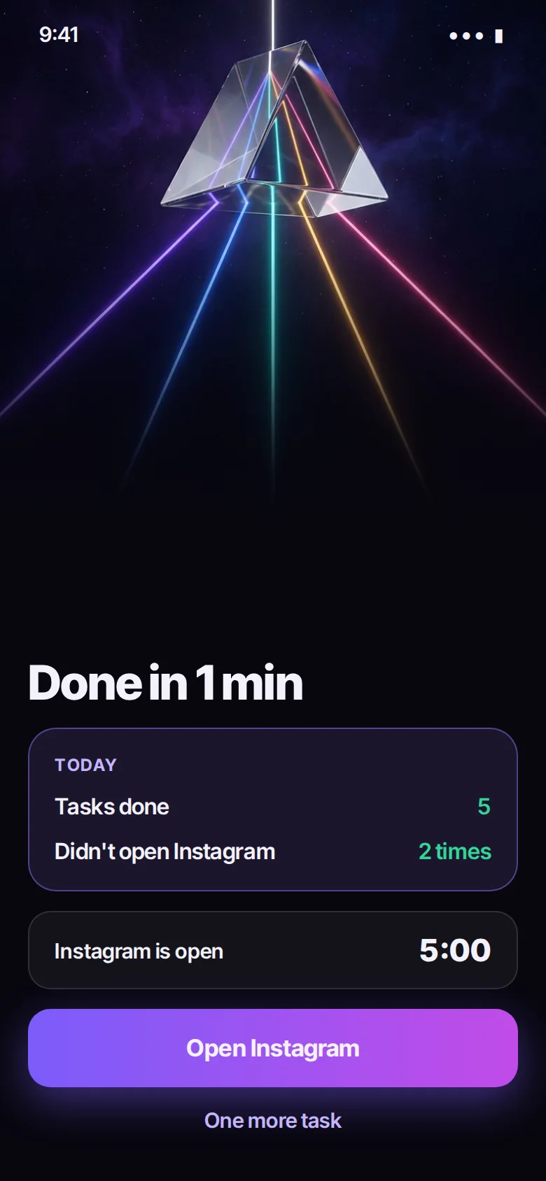 Step 3: done in 1 minute, Instagram is open for 5 minutes