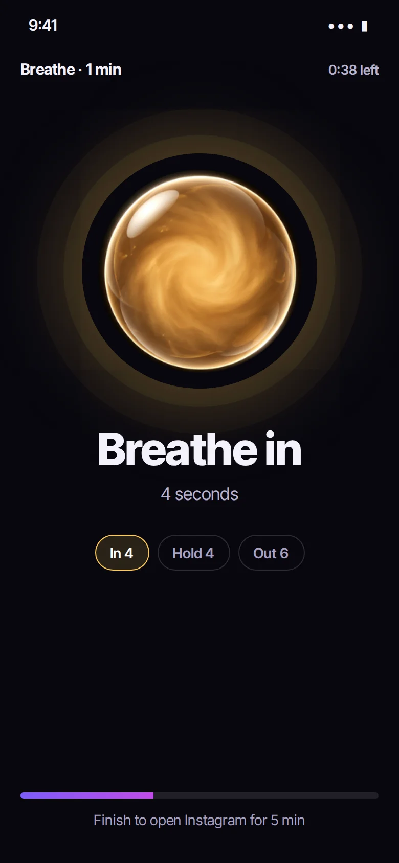 Breathe task: breathe in for 4 seconds